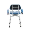 Journey SoftSecure Rotating Shower Chair with padded 360° swivel seat, rustproof aluminum frame, height-adjustable legs, and flip-back armrests for safe showering.