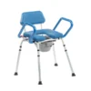 Journey SoftSecure Uplift Toilet Assist Commode with rustproof aluminum frame, height-adjustable legs, contoured seat, and non-slip feet for safe and reliable bathroom support.
