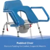 Journey SoftSecure Uplift Toilet Assist Commode with rustproof aluminum frame, height-adjustable legs, contoured seat, and non-slip feet for safe and reliable bathroom support.