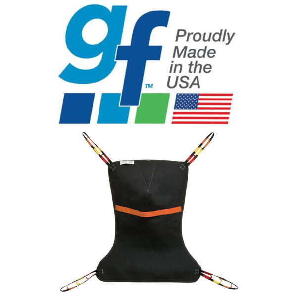 Lumex Full-Body Sling with fully padded fabric, full head and neck support, and compatibility with 4-point spreader bars for safe and comfortable patient transfers.