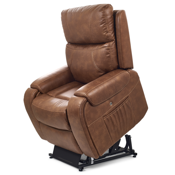 Titan PR-449 Lift Chair with Twilight technology in a lay-flat position, featuring a stylish, padded seat, adjustable headrest, and durable upholstery.