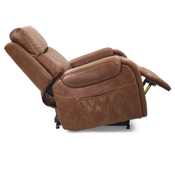 Titan PR-449 Lift Chair with Twilight technology in a lay-flat position, featuring a stylish, padded seat, adjustable headrest, and durable upholstery.