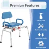 Journey SoftSecure Rotating Transfer Bench with padded 360° swivel seat, rustproof aluminum frame, non-slip legs, and flip-back armrests. Perfect for safe bathtub transfers.