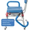 Journey SoftSecure Rotating Transfer Bench with padded 360° swivel seat, rustproof aluminum frame, non-slip legs, and flip-back armrests. Perfect for safe bathtub transfers.