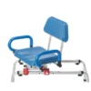 Journey SoftSecure Rotating Transfer Bench with padded 360° swivel seat, rustproof aluminum frame, non-slip legs, and flip-back armrests. Perfect for safe bathtub transfers.