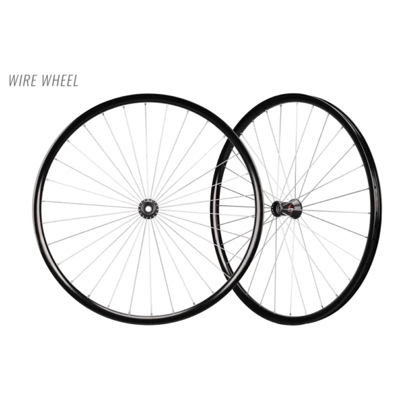 Spinergy Wire Wheel wheelchair wheels with aluminum rims, 14-gauge direct-pull spokes, and sleek aluminum hubs.