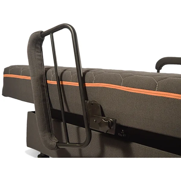 UPbed Standard motorized lift bed with memory foam mattress and padded bedrails.