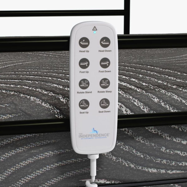 UPbed Independence motorized lift bed with memory foam mattress and 90° rotation.