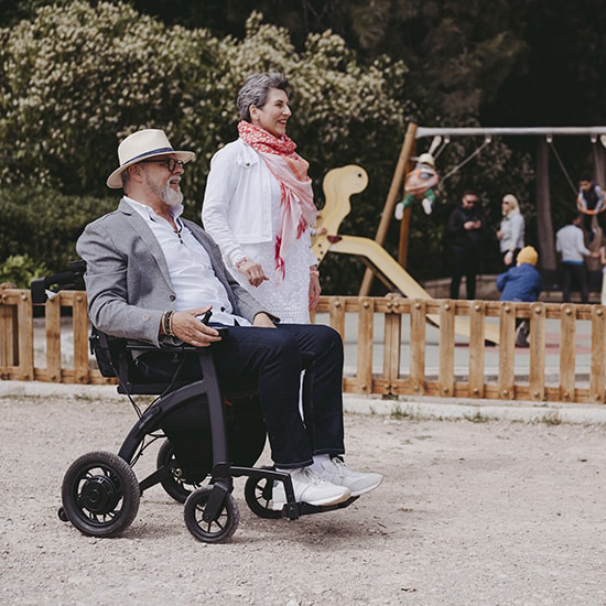 Rollz Motion Electric, a sleek 3-in-1 rollator, transport chair, and electric wheelchair, lightweight and foldable for ease of use and independence.
