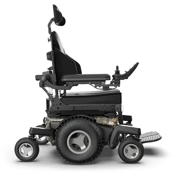 Extreme X8 Power Wheelchair navigating rugged outdoor terrain with knobby tires and a sturdy design, built for sand, snow, and off-road adventures.