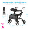 Nova Gemini 2-in-1 rollator and transport chair in hybrid mode, featuring large wheels, padded seat, backrest, and compact folding design for portability.