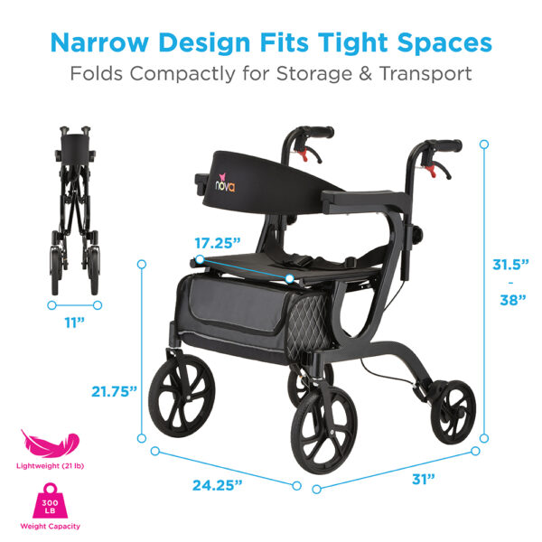 Nova Gemini 2-in-1 Rollator & Transport Chair – Lightweight Design