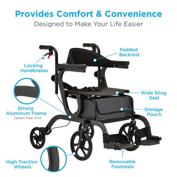 Nova Gemini 2-in-1 Rollator & Transport Chair – Lightweight Design