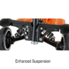 Passport Pro Mobility Scooter in Black & Orange, sturdy frame, solid tires, foldable design, and compact storage.