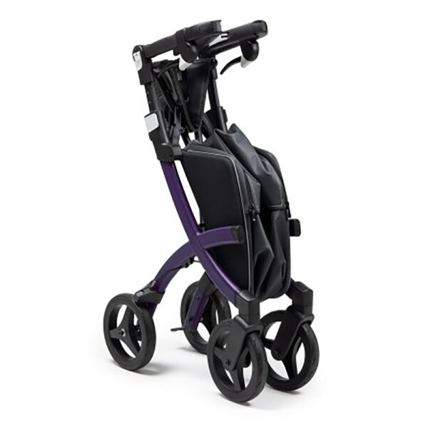 The Rollz Flex 2, a lightweight and stylish rollator walker with a seat, featuring soft tires, a large shopping bag, and a modern design for everyday use.