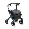 Rollz Flex _ Green The Rollz Flex 2, a lightweight and stylish rollator walker with a seat, featuring soft tires, a large shopping bag, and a modern design for everyday use.