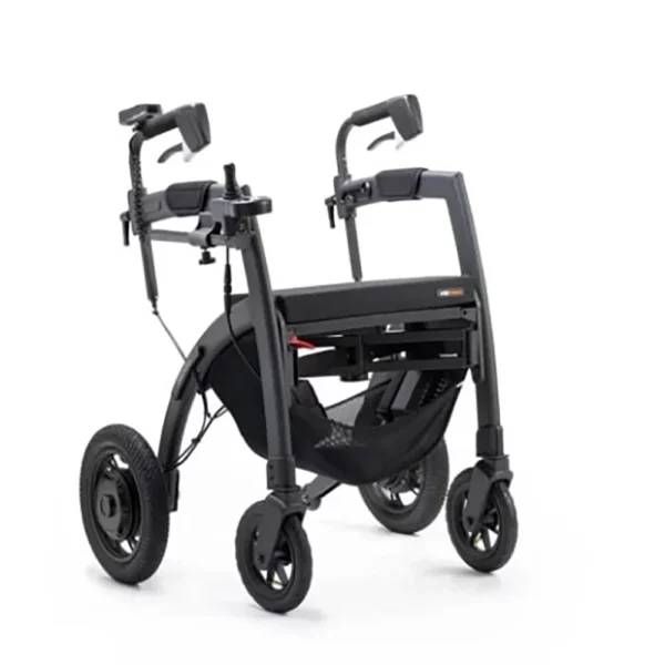 Rollz Motion Electric, a sleek 3-in-1 rollator, transport chair, and electric wheelchair, lightweight and foldable for ease of use and independence.