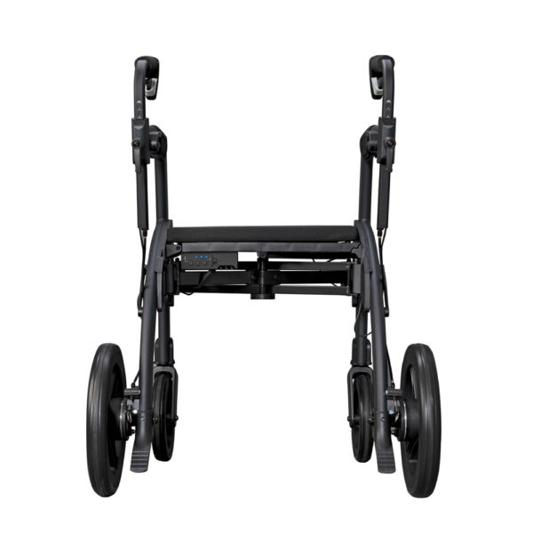 Rollz Motion Rhythm rollator walker with laser line, metronome, and vibration cues, designed for Parkinson’s patients to improve walking rhythm and overcome freezing of gait.
