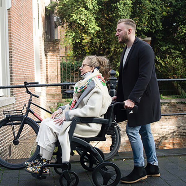 Rollz Motion Rhythm rollator walker with laser line, metronome, and vibration cues, designed for Parkinson’s patients to improve walking rhythm and overcome freezing of gait.