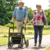 Rollz Motion Rhythm rollator walker with laser line, metronome, and vibration cues, designed for Parkinson’s patients to improve walking rhythm and overcome freezing of gait.