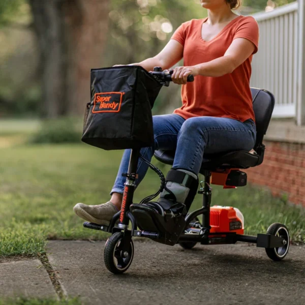 SuperHandy Passport Mobility Scooter with lightweight aluminum frame, foldable design, and dual 48V lithium-ion batteries.