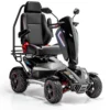 Vita Monster all-terrain mobility scooter in midnight black, featuring 15” rear tires, 900-watt motor, LED lights, and sporty captain's seat for outdoor performance.