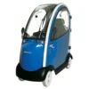 Shoprider Flagship mobility scooter with enclosed canopy, key-locking doors, full suspension, and wiper system for all-weather luxury transportation.