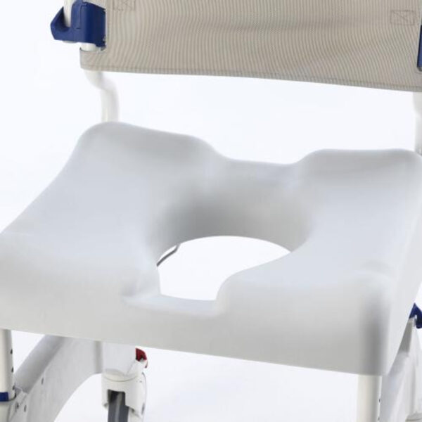 Aquatec Ocean Ergo XL Shower Commode Chair with ergonomic seat, rust-proof frame, and adjustable footrests.