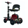 EV Rider CityBug folding mobility scooter in red, featuring a 16-inch seat and solid tires, designed for versatile indoor and outdoor use.