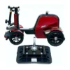 EV Rider CityBug folding mobility scooter in red, featuring a 16-inch seat and solid tires, designed for versatile indoor and outdoor use.