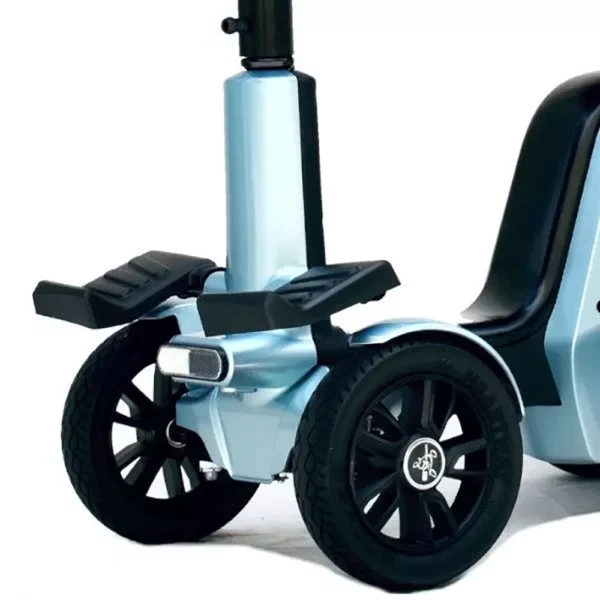 EV Rider CityBug folding mobility scooter in red, featuring a 16-inch seat and solid tires, designed for versatile indoor and outdoor use.