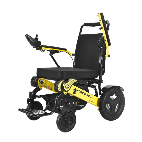 Forcemech Navigator PRO 2025 – A premium foldable power wheelchair with rear anti-tipping wheels, brushless motors, and a sleek, travel-friendly design.