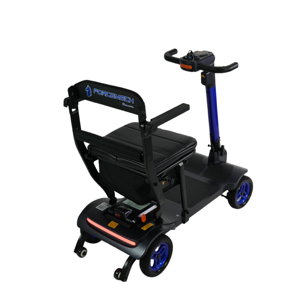 Forcemech Traveler – A sleek, ultra-lightweight travel scooter with LED lights, turn signals, and a quick-folding design.