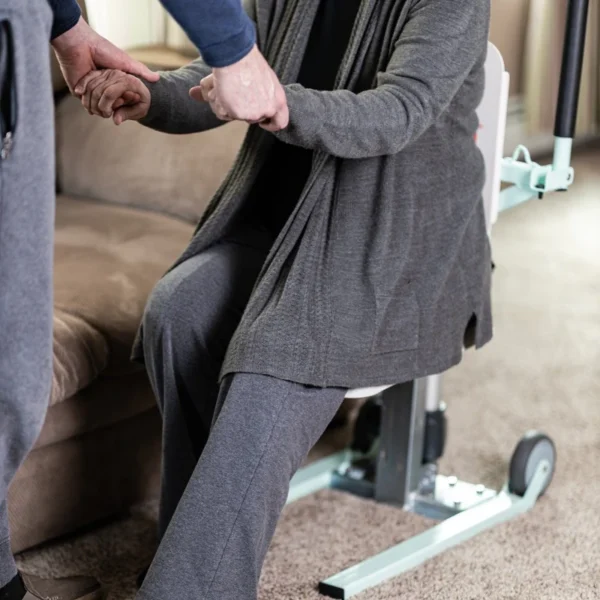 A sturdy and reliable electric floor lift designed to safely assist individuals in getting up after a fall. Features a strong frame, ergonomic support, and user-friendly remote operation for effortless lifting.
