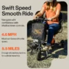 Passport Plus Mobility Scooter in black and orange, featuring dual batteries, solid rubber tires, and a sturdy aluminum frame.
