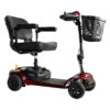 Roadster 4 2 ROADSTER 4 S741A mobility scooter in red, adjustable tiller, solid tires, and large storage basket.