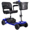 Roadster 4 profile blue ROADSTER 4 S741A mobility scooter in red, adjustable tiller, solid tires, and large storage basket.