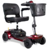 Roadster 4 profile shadow ROADSTER 4 S741A mobility scooter in red, adjustable tiller, solid tires, and large storage basket.