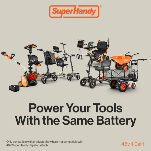 A compact and efficient SuperHandy 48V 4Ah Lithium-Ion Battery, designed for power tools and equipment requiring reliable and fast-charging energy.