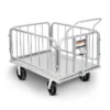 Super Handy Platform Truck & Trailer A heavy-duty SuperHandy Utility Cart with an aluminum frame, 8-inch caster wheels, and a 41-inch platform bed designed for industrial and construction material transport.