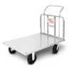 Super Handy Platform Truck & Trailer 2 A heavy-duty SuperHandy Utility Cart with an aluminum frame, 8-inch caster wheels, and a 41-inch platform bed designed for industrial and construction material transport.