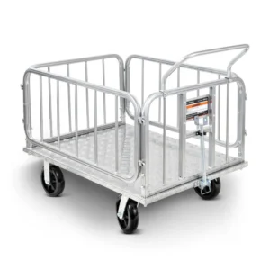 A heavy-duty SuperHandy Utility Cart with an aluminum frame, 8-inch caster wheels, and a 41-inch platform bed designed for industrial and construction material transport.