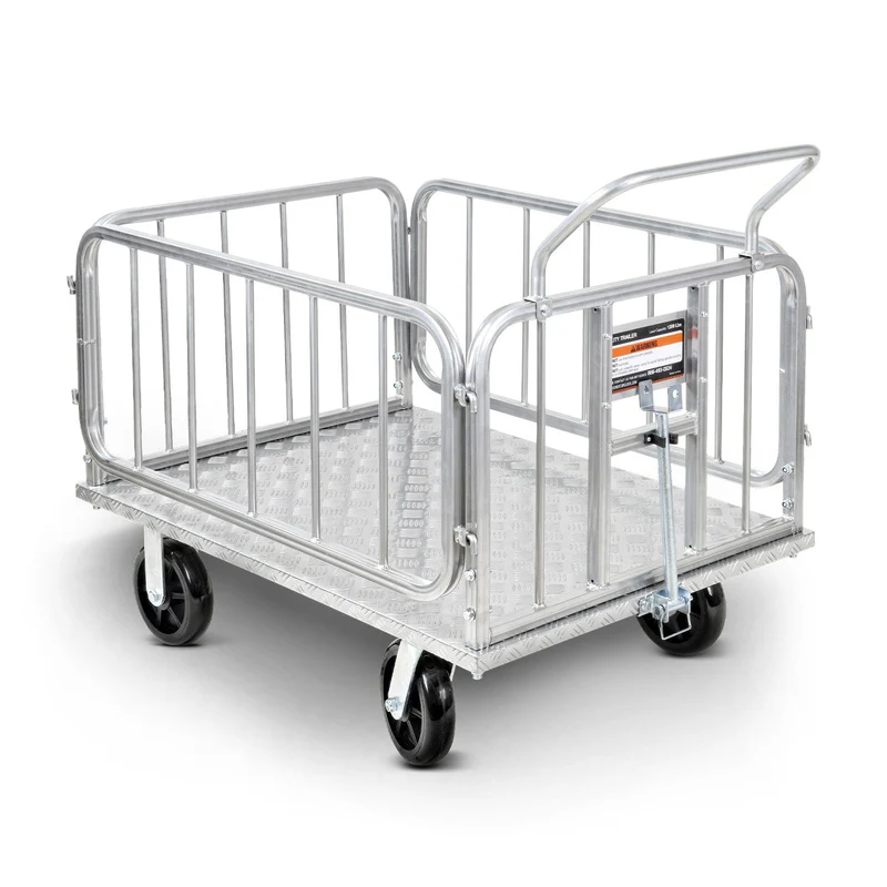 A heavy-duty SuperHandy Utility Cart with an aluminum frame, 8-inch caster wheels, and a 41-inch platform bed designed for industrial and construction material transport.
