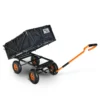 A durable SuperHandy Towable Garden Cart with a steel frame, 10-inch pneumatic tires, and a quick dump system for effortless material transport and disposal.