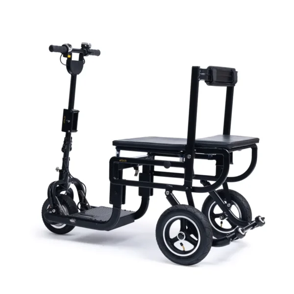eFOLDi Lite ultra-lightweight folding mobility scooter with a magnesium alloy frame, designed for easy transport and travel.