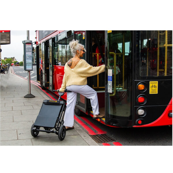 eFOLDi Lite ultra-lightweight folding mobility scooter with a magnesium alloy frame, designed for easy transport and travel.
