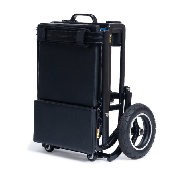 eFOLDi Lite ultra-lightweight folding mobility scooter with a magnesium alloy frame, designed for easy transport and travel.