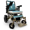 IQ7000_Bronze_Frame_Teal_Textile Majestic IQ‑7000 electric wheelchair with remote control, padded seat, folding frame, and large rear wheels—ideal for travel and everyday use.